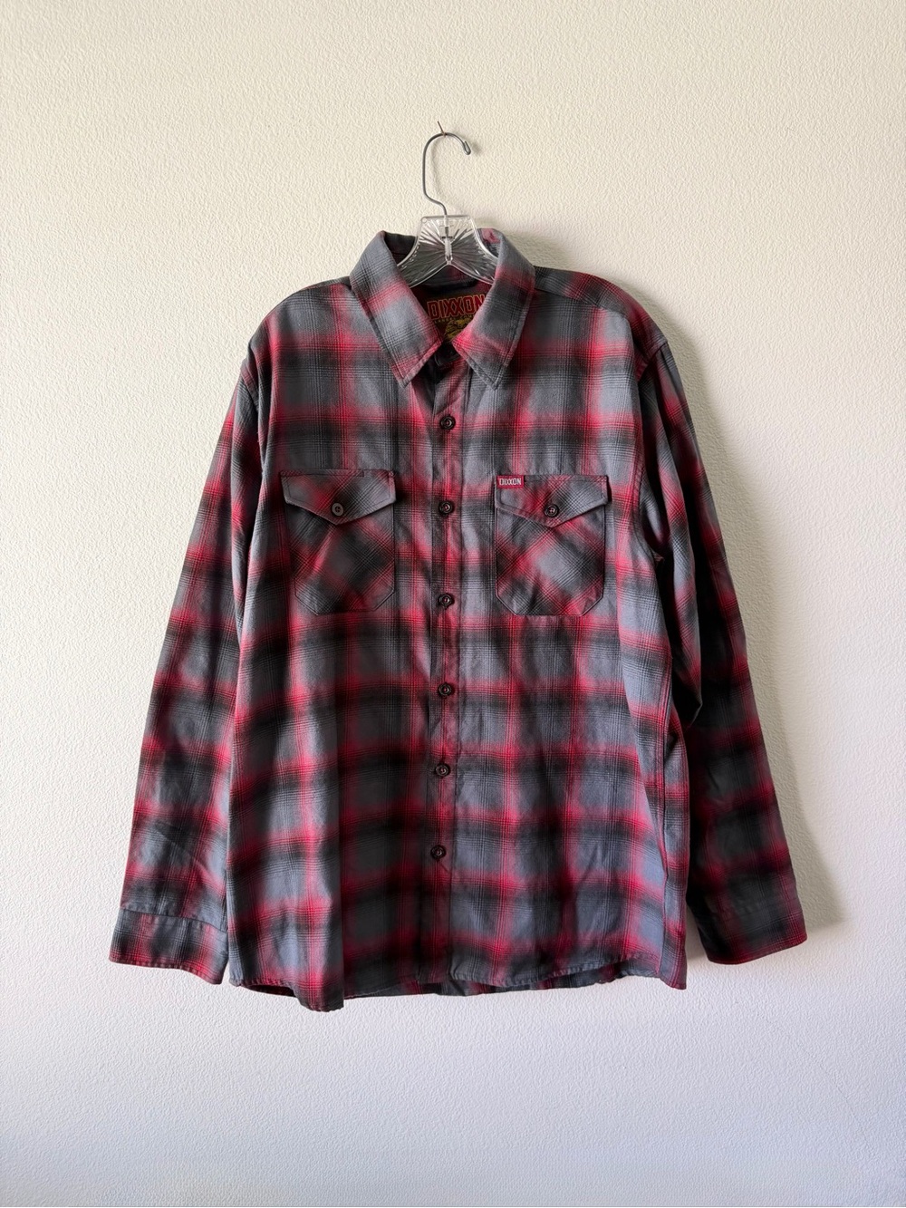 Dixxon Shirt Mens Red Gray The Chief Plaid Pearl Snap Flannel Long Sleeve